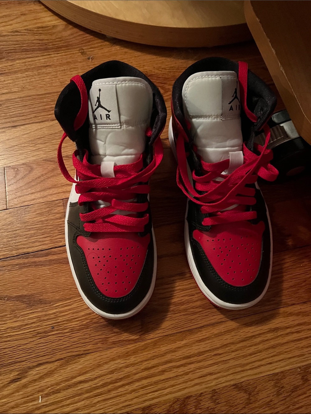 Jordan Kids High-Top Sneakers in Red, Black & White